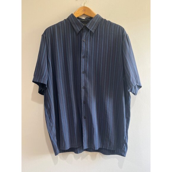 Axist Surf Soft Button Up Shirt Mens XL Navy Stripe Short Sleeve Casual  Modal - Picture 1 of 6